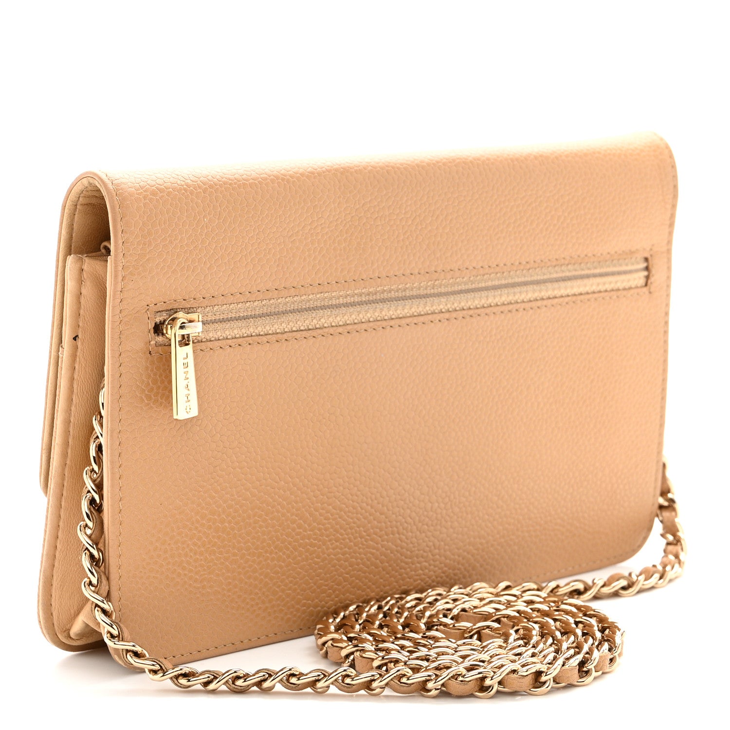 Chanel Caviar Timeless CC Wallet on Chain WOC Beige 3 of 14