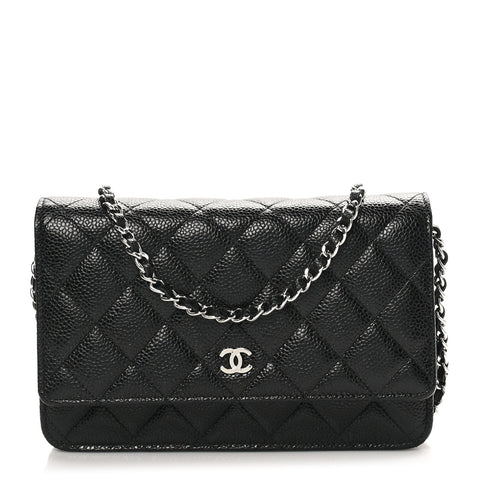 Caviar Quilted Wallet on Chain WOC Black