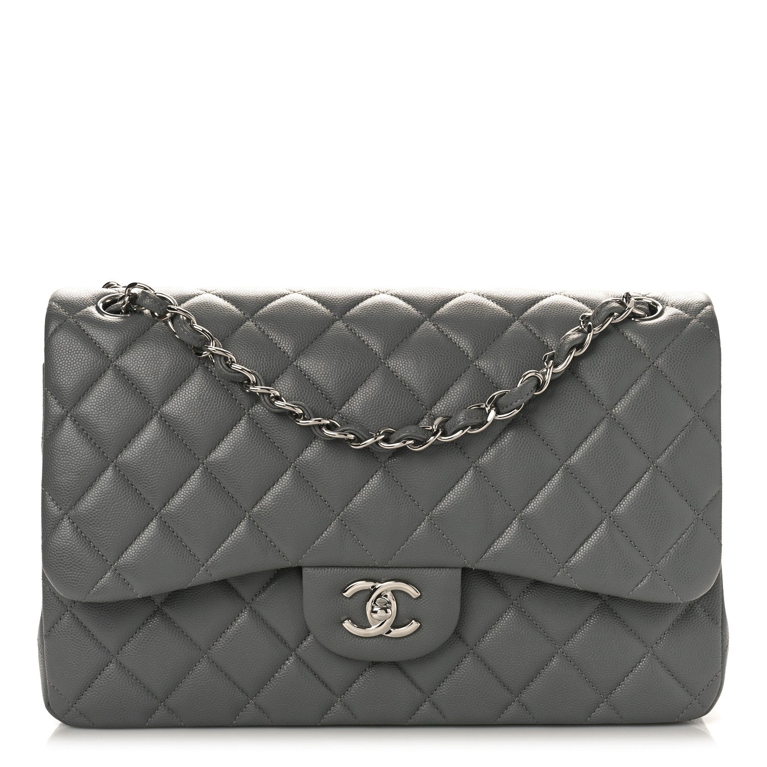 Chanel Caviar Quilted Jumbo Double Flap Grey 1 of 9