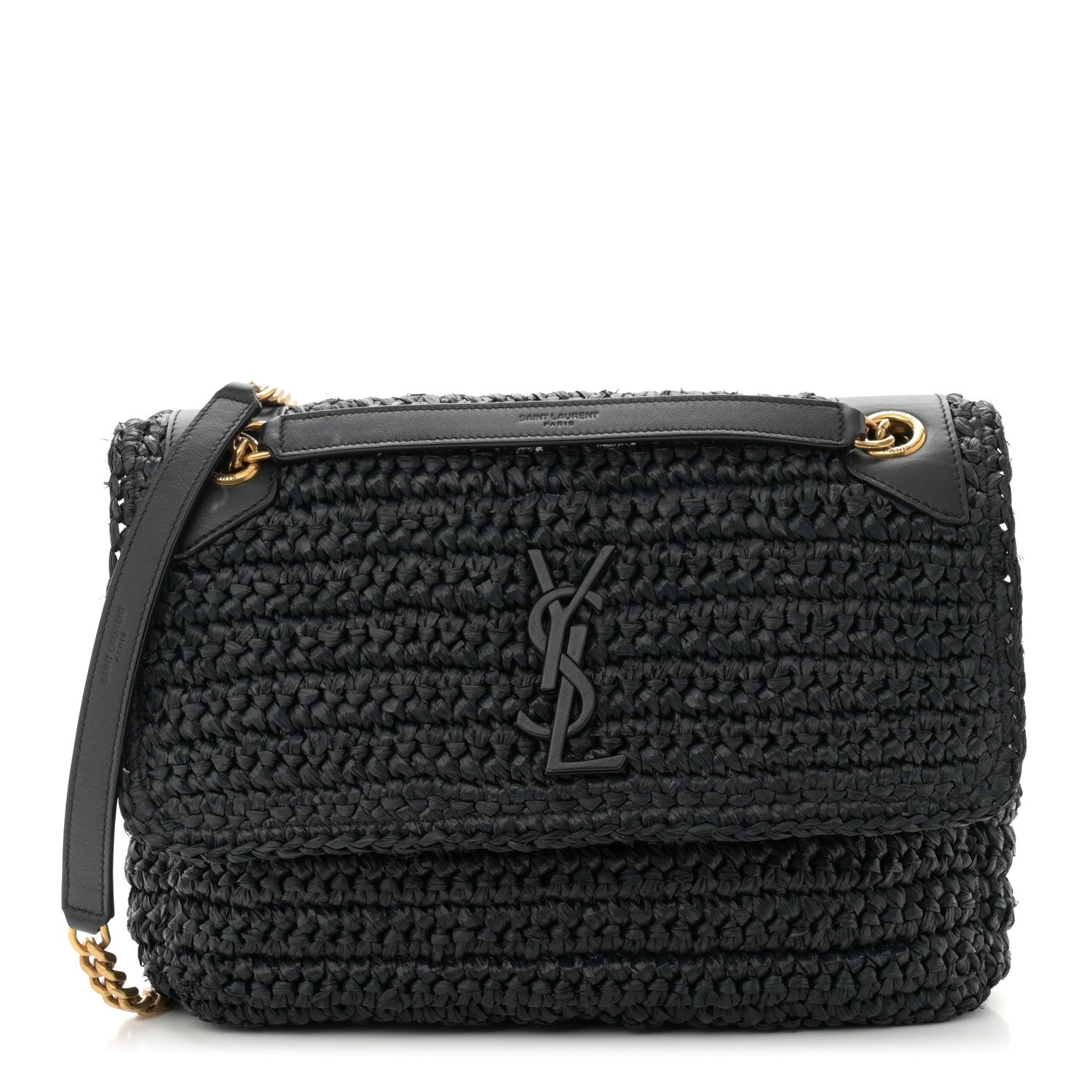 Saint Laurent Raffia Calfskin Monogram Medium Niki Chain Satchel Black 1 of 11