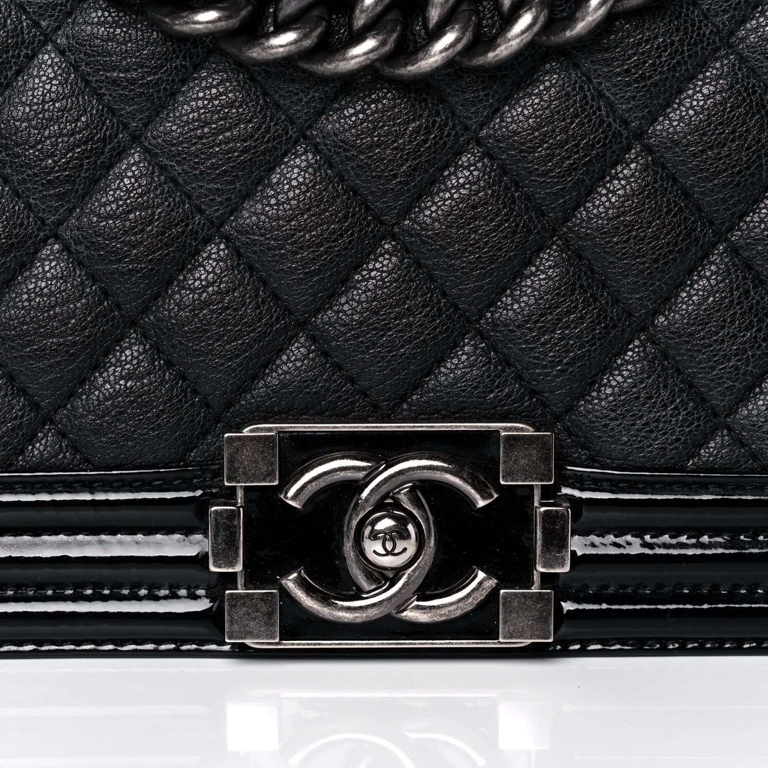 Chanel Goatskin Quilted Patent Medium Duo Boy Flap Black 8 of 15