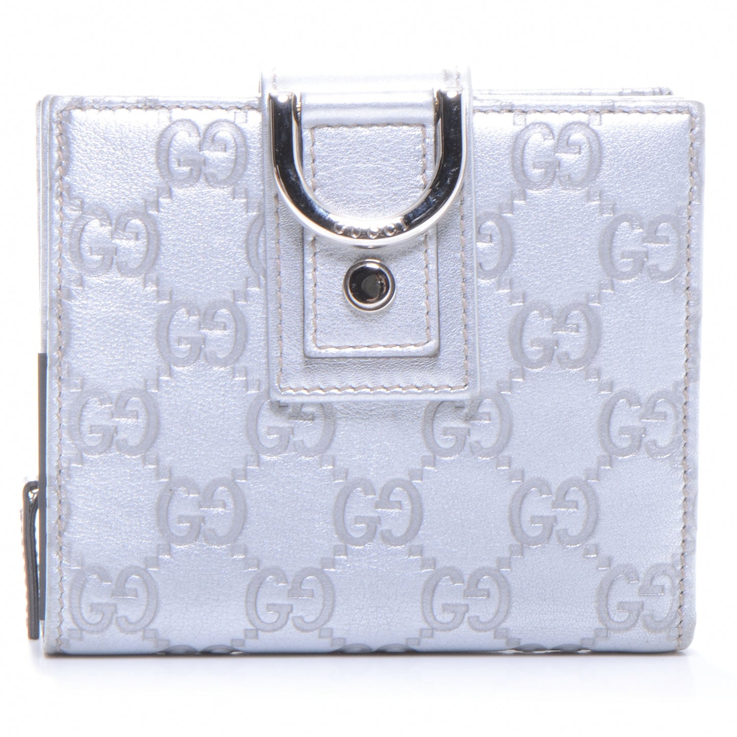 Guccissima D Ring Compact Wallet Metallic Silver
