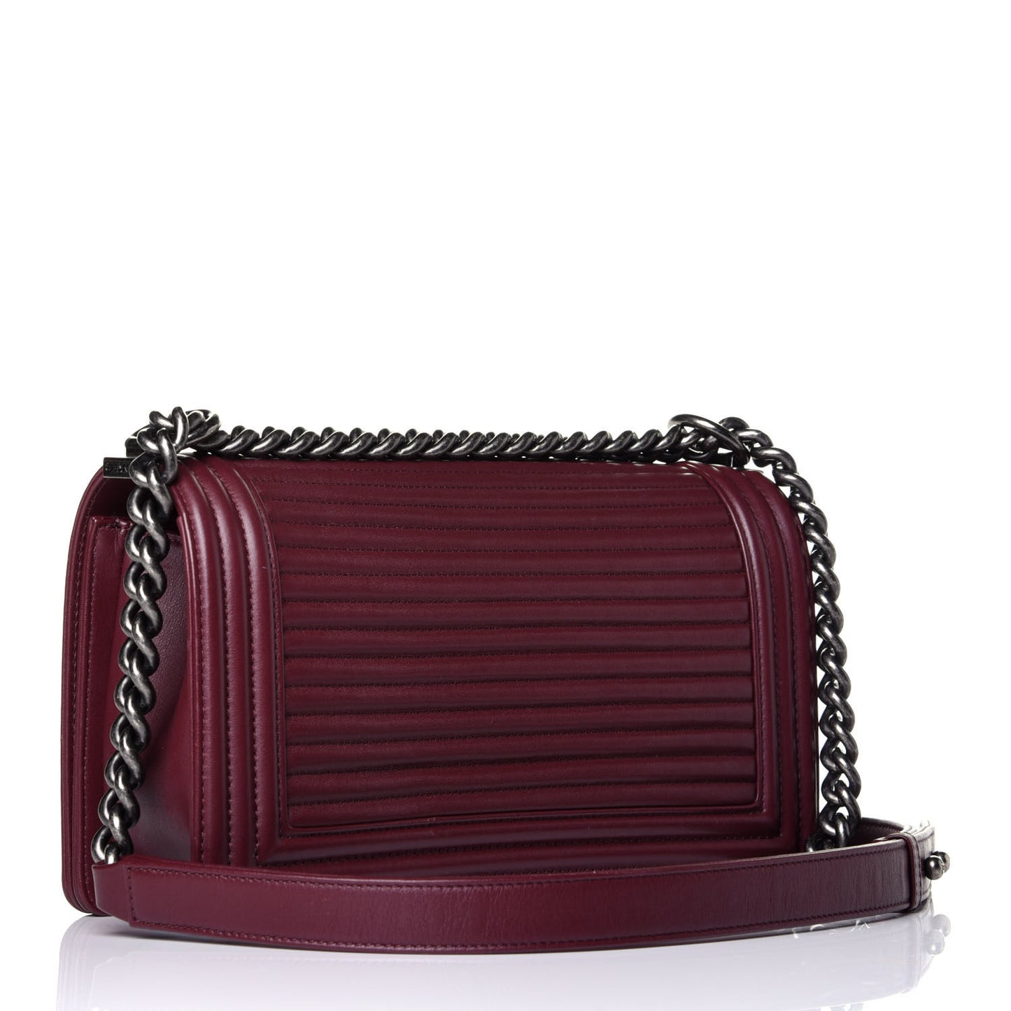 Calfskin Horizontal Quilted Medium Boy Flap Burgundy