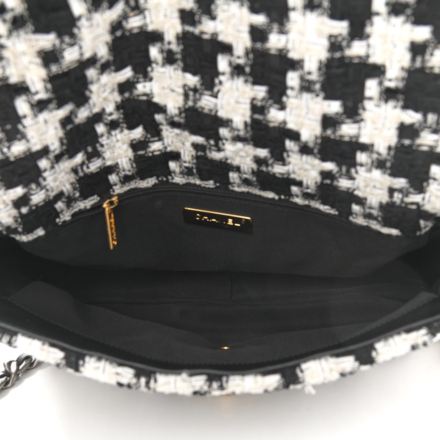 Tweed Quilted Large Chanel 19 Flap Black Ecru White