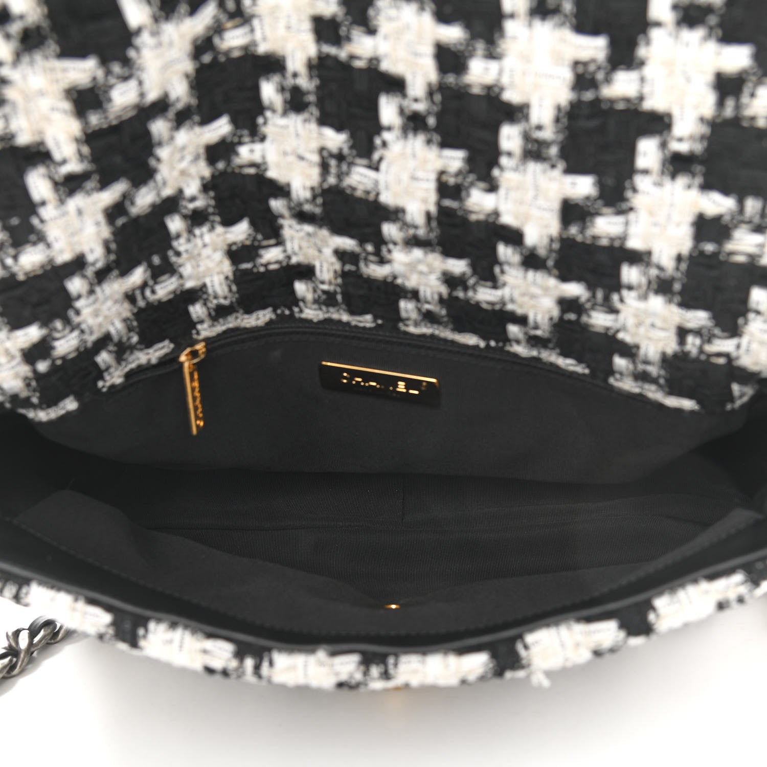 Chanel Tweed Quilted Large Chanel 19 Flap Black Ecru White 5 of 11