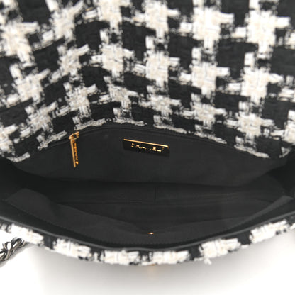 Chanel Tweed Quilted Large Chanel 19 Flap Black Ecru White 5 of 11