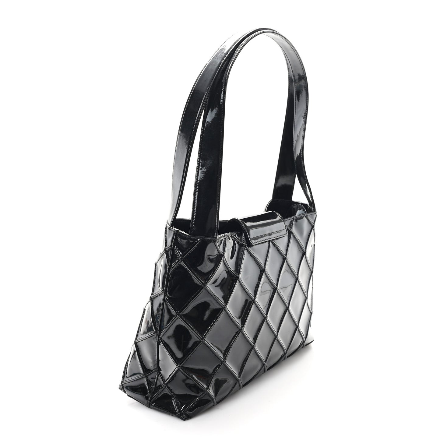 Patent Quilted Shoulder Bag Black