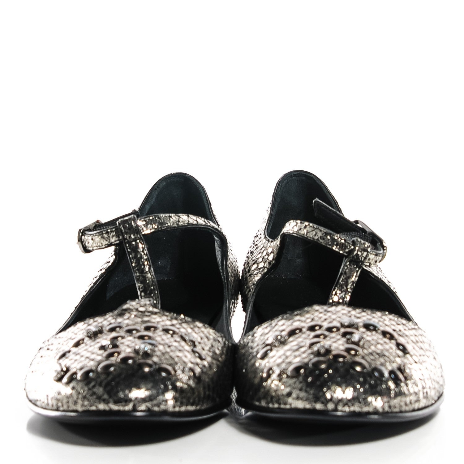 Chanel Python CC Studded Flats 38 Light Gold 2 of 7