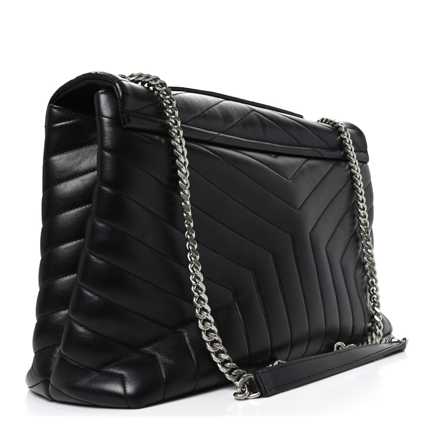 Calfskin Y Quilted Monogram Large Loulou Chain Satchel Black