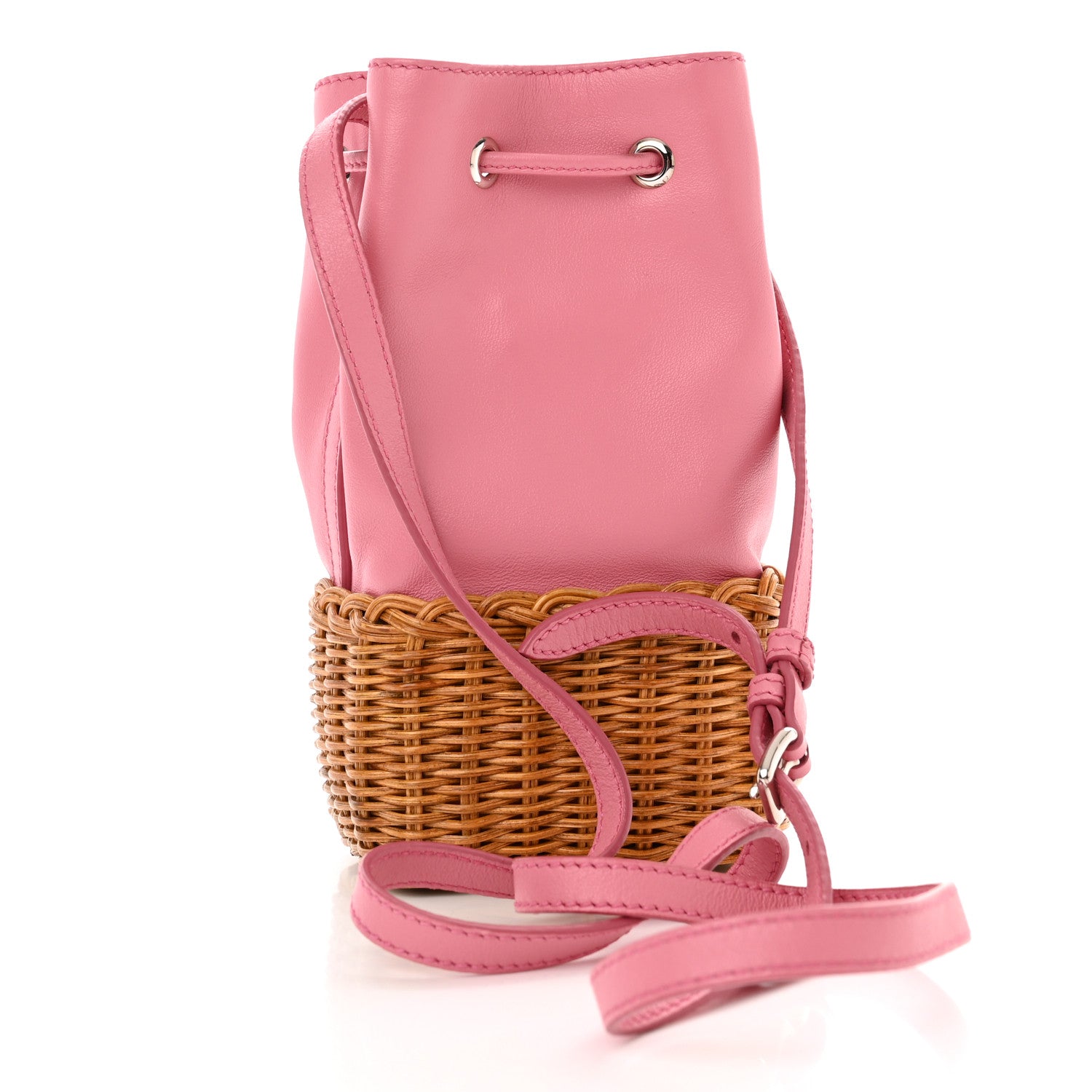 Miu Miu Grace Lux Calfskin Rattan Woven Bucket Drawstring Crossbody Bag Begonia Miel 3 of 10