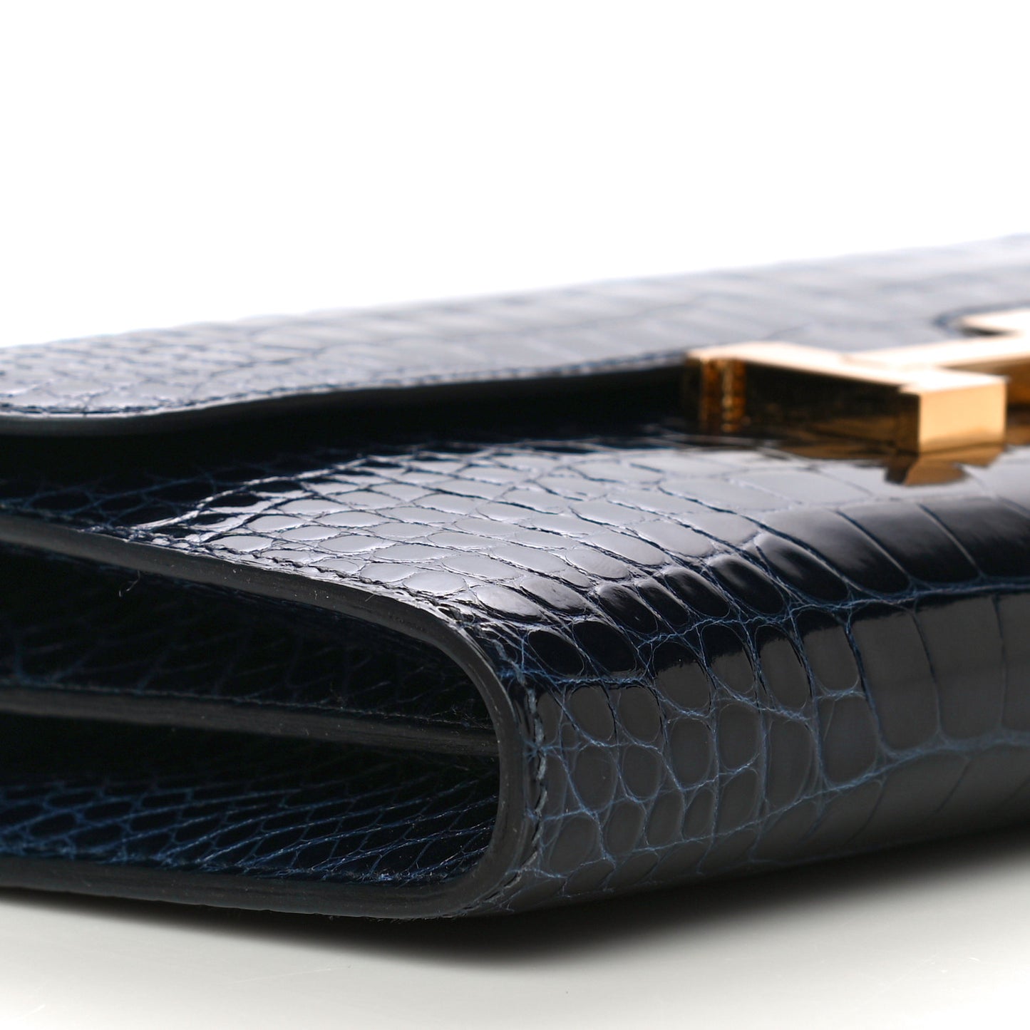 Shiny Alligator Constance Long Wallet Bleu Marine