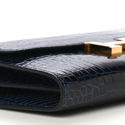 Hermes Shiny Alligator Constance Long Wallet Bleu Marine 8 of 14