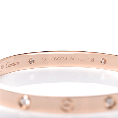 Cartier 18K Pink Gold 4 Diamond LOVE Bracelet 16 6 of 8