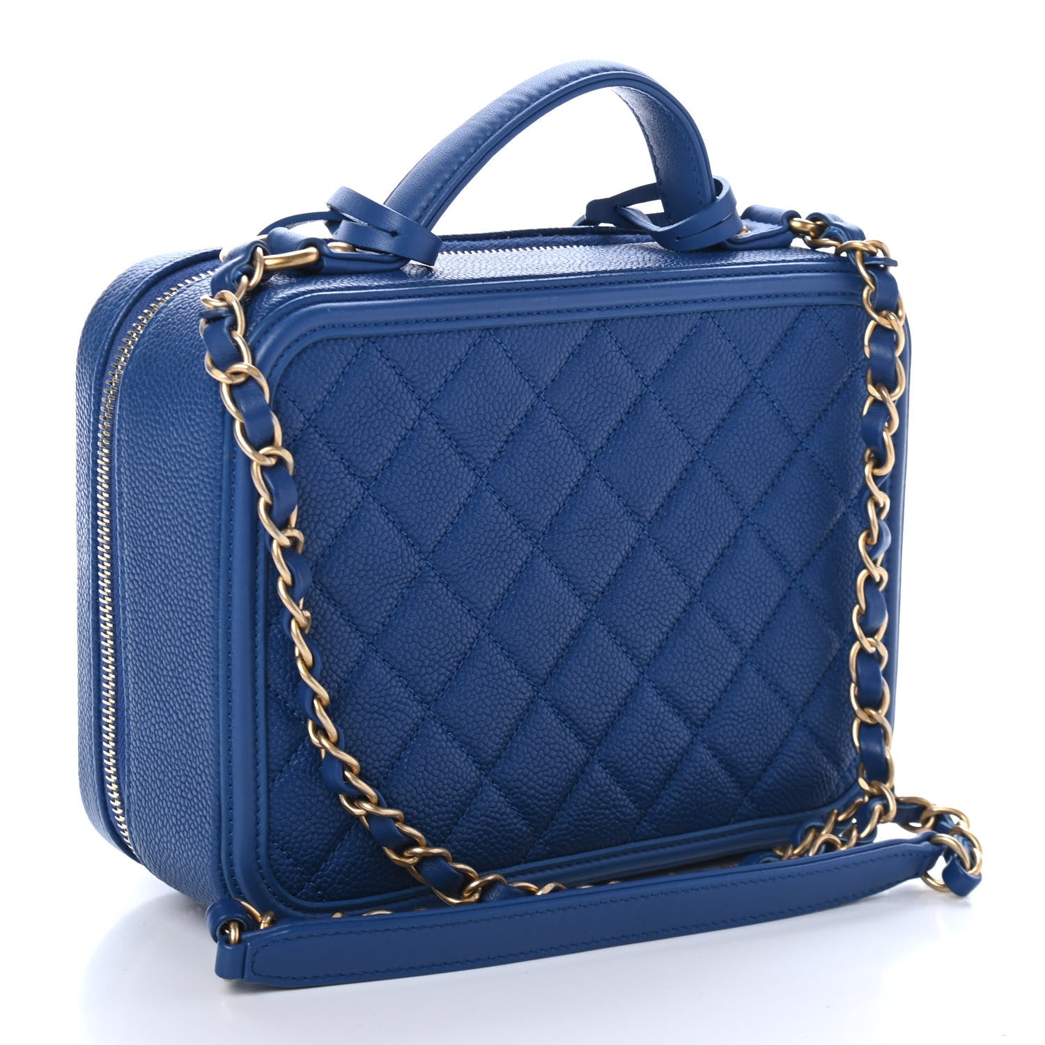 Chanel Caviar Quilted Medium CC Filigree Vanity Case Dark Blue 2 of 4