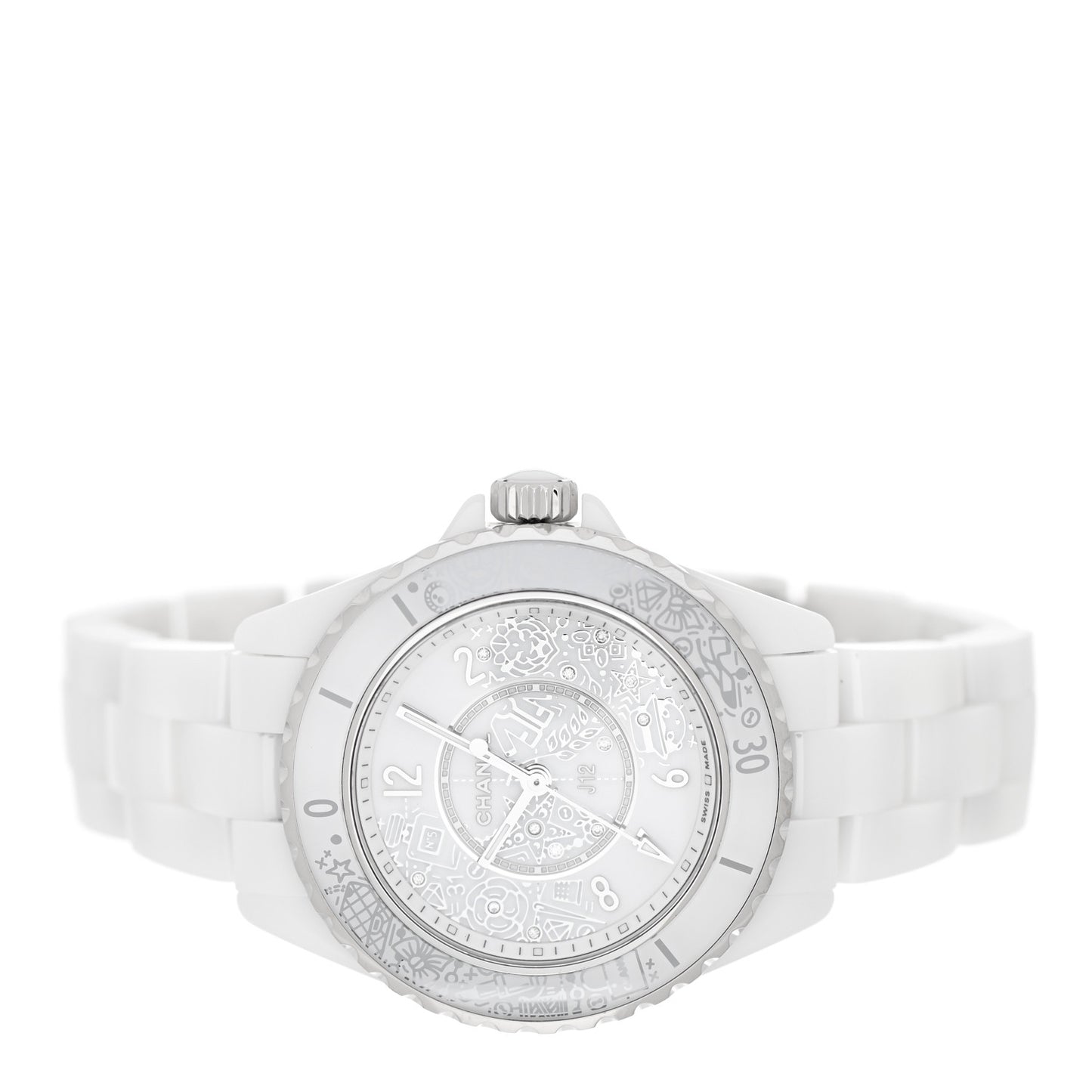Stainless Steel Ceramic Diamond 33mm J12 Limited Edition Quartz Watch White