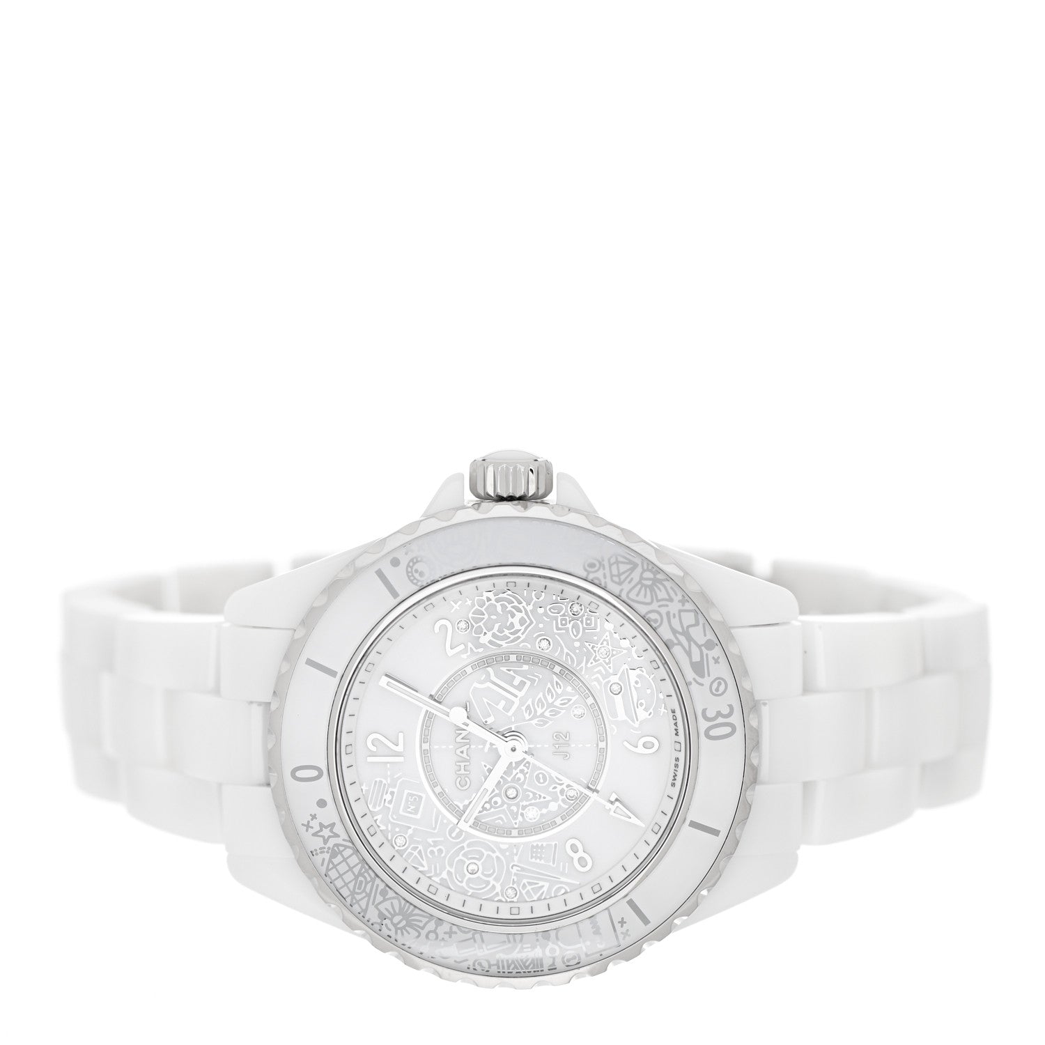 Chanel Stainless Steel Ceramic Diamond 33mm J12 Limited Edition Quartz Watch White 2 of 5
