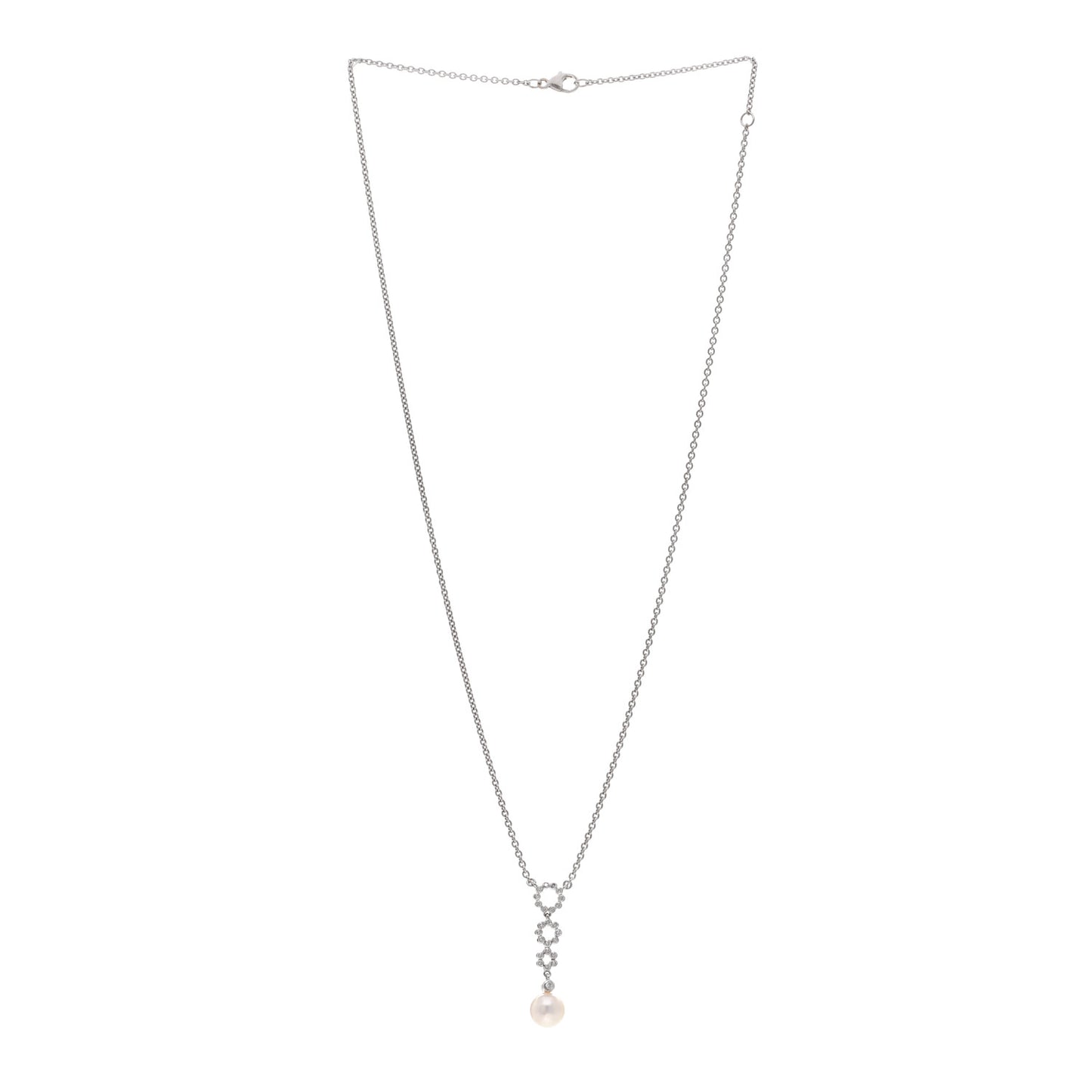 18K White Gold Diamond Akoya Pearl 7.5mm Drop Pendant Necklace