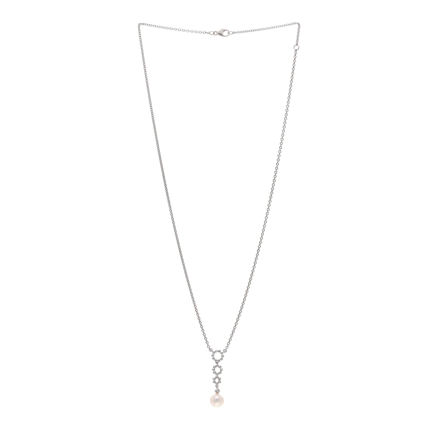 Mikimoto 18K White Gold Diamond Akoya Pearl 7.5mm Drop Pendant Necklace 3 of 4
