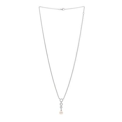 Mikimoto 18K White Gold Diamond Akoya Pearl 7.5mm Drop Pendant Necklace 3 of 4