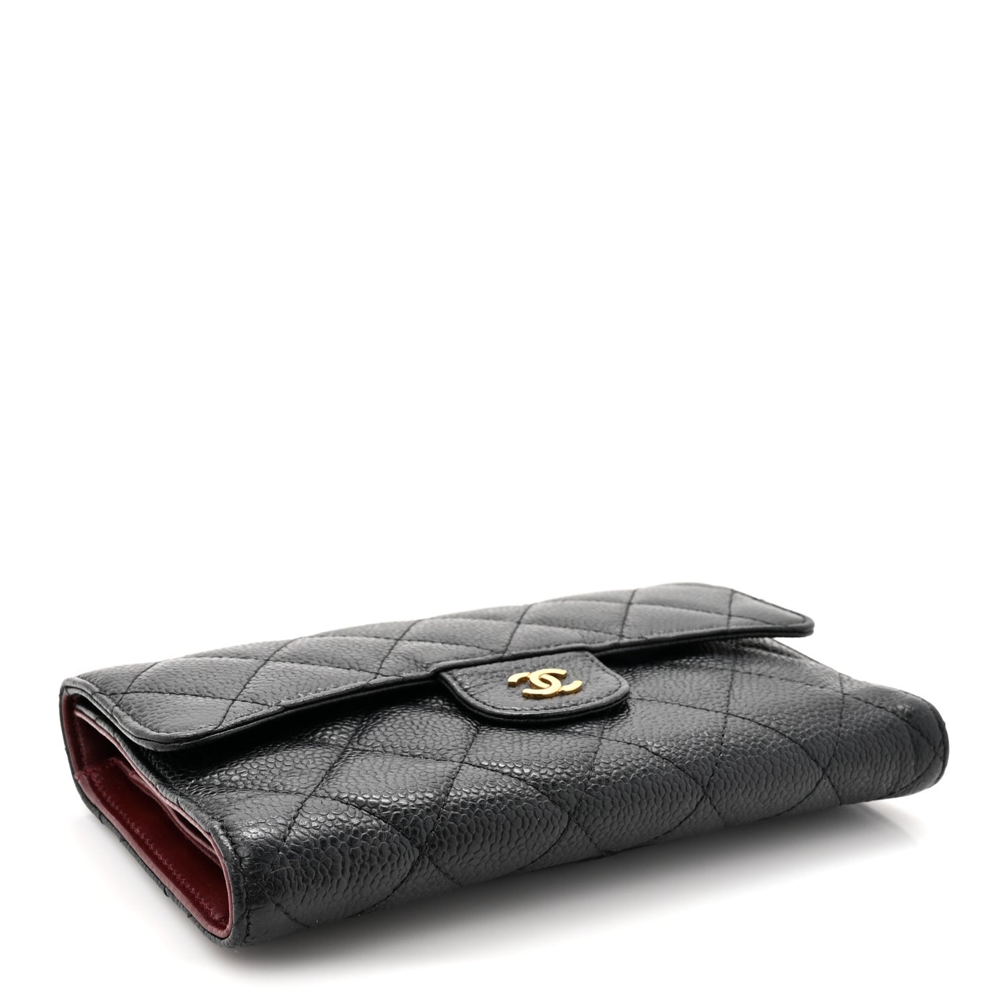 Caviar Quilted Large Gusset Flap Wallet Black