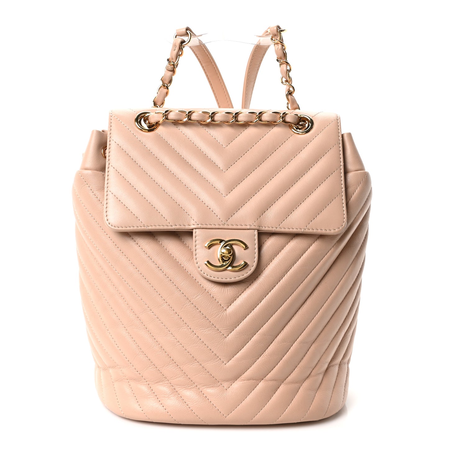 Calfskin Chevron Quilted Small Urban Spirit Backpack Beige