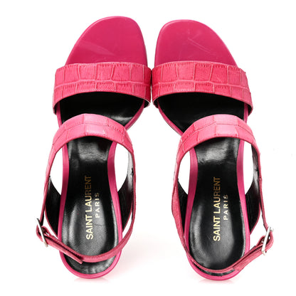 Saint Laurent Calfskin Crocodile Embossed 80 Platform Ankle Strap Sandals 37.5 Bubblegum 2 of 9