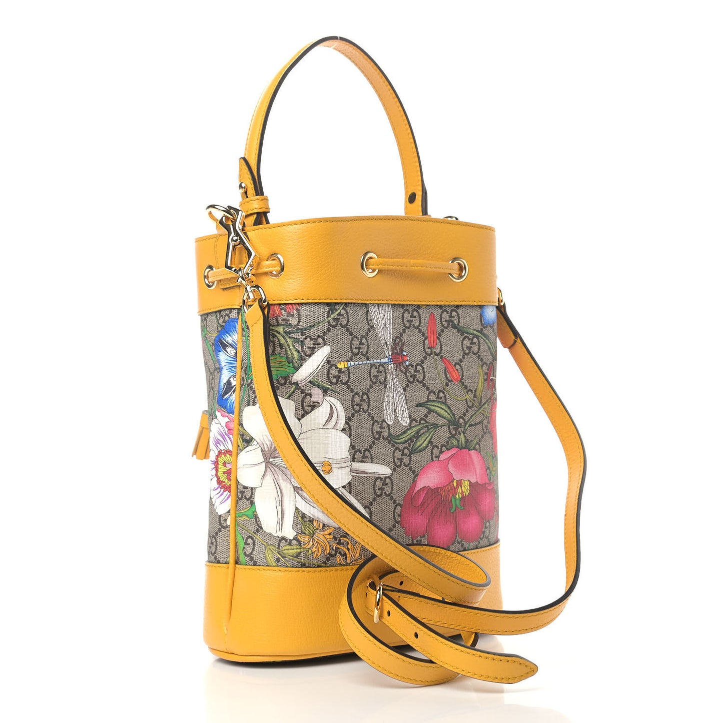 GG Supreme Monogram Flora Small Ophidia Bucket Bag Beige Multicolor Crop