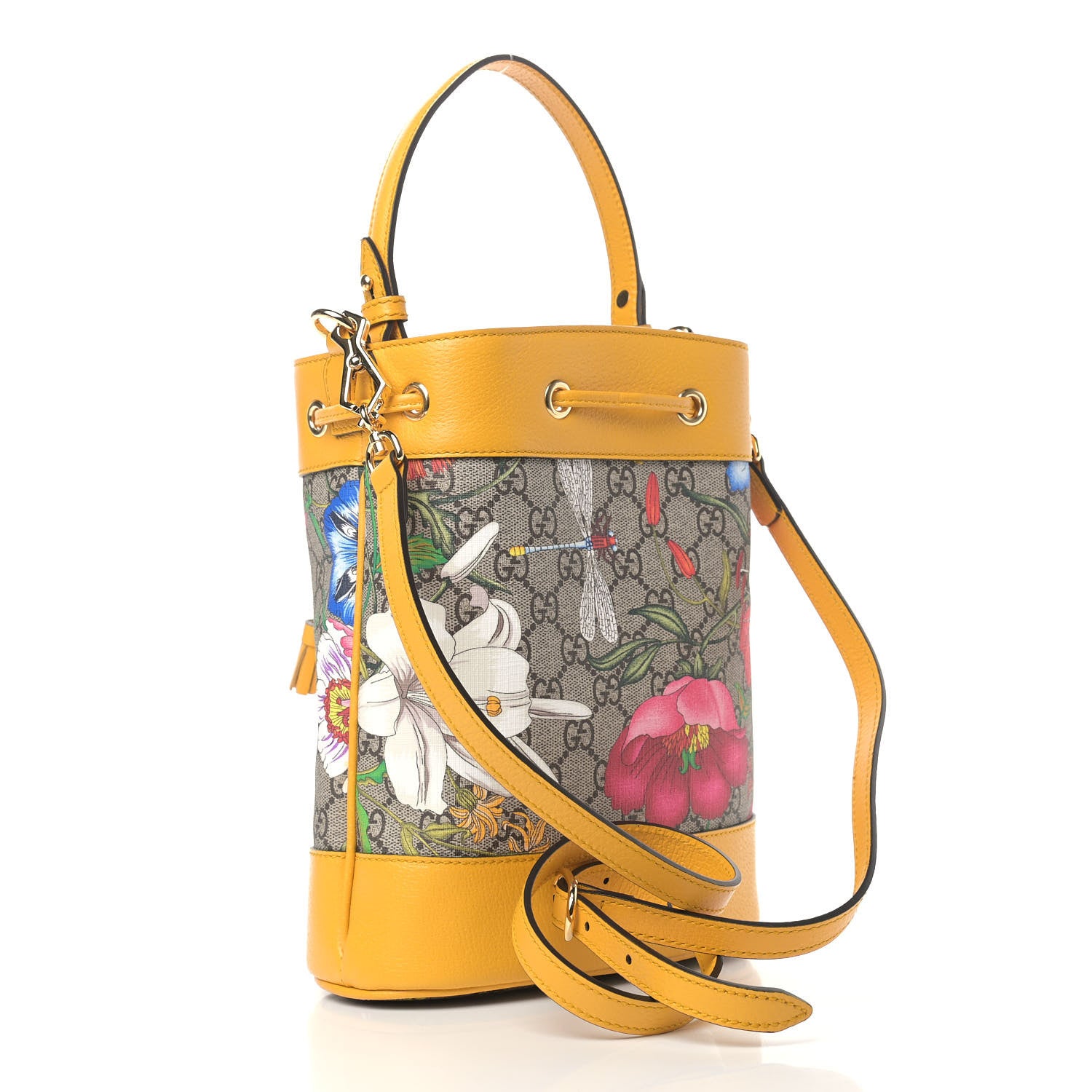 Gucci GG Supreme Monogram Flora Small Ophidia Bucket Bag Beige Multicolor Crop 3 of 9
