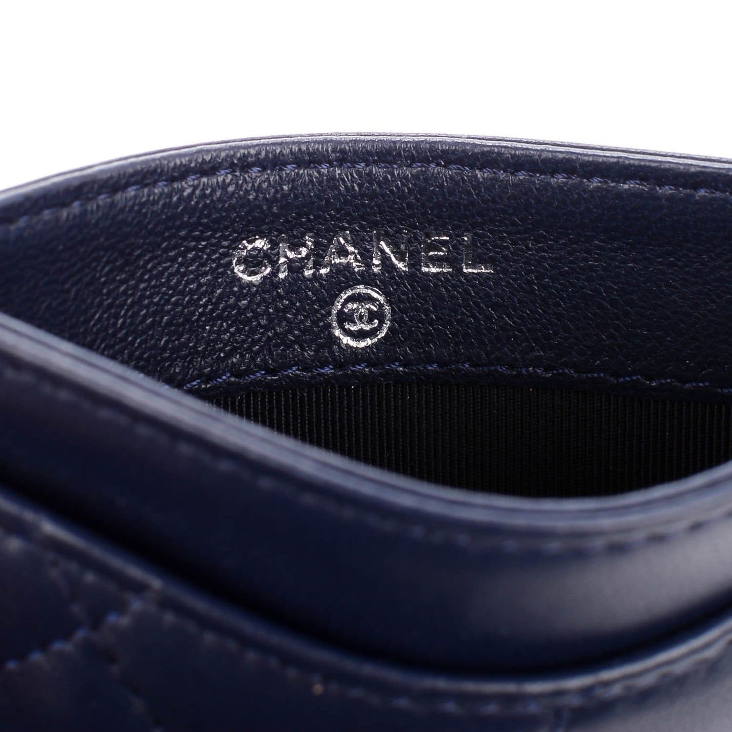 Lambskin Quilted Card Holder Navy Blue