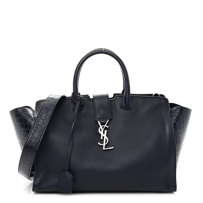 Saint Laurent Calfskin Croc Embossed Small Monogram Downtown Cabas Blue 1 of 9
