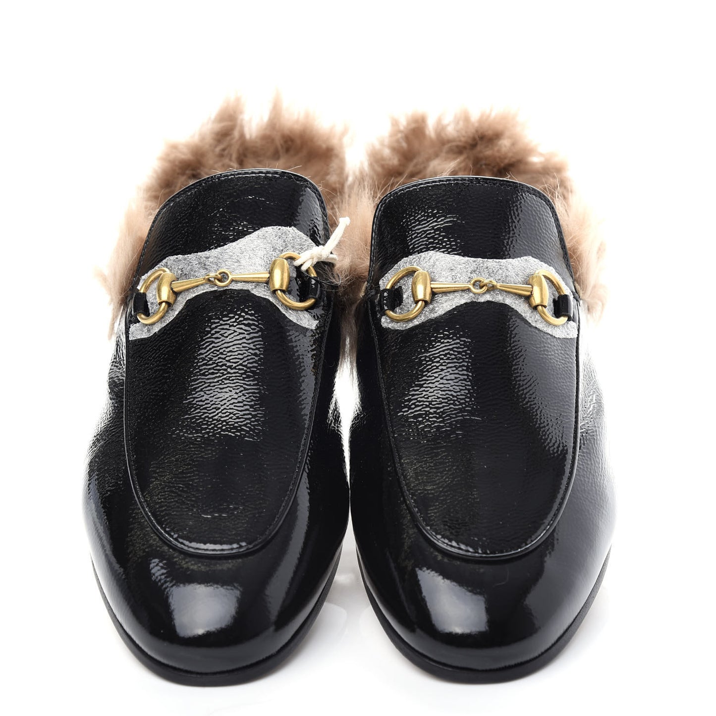 Patent Fur Womens Princetown Slippers 39 Black Natural