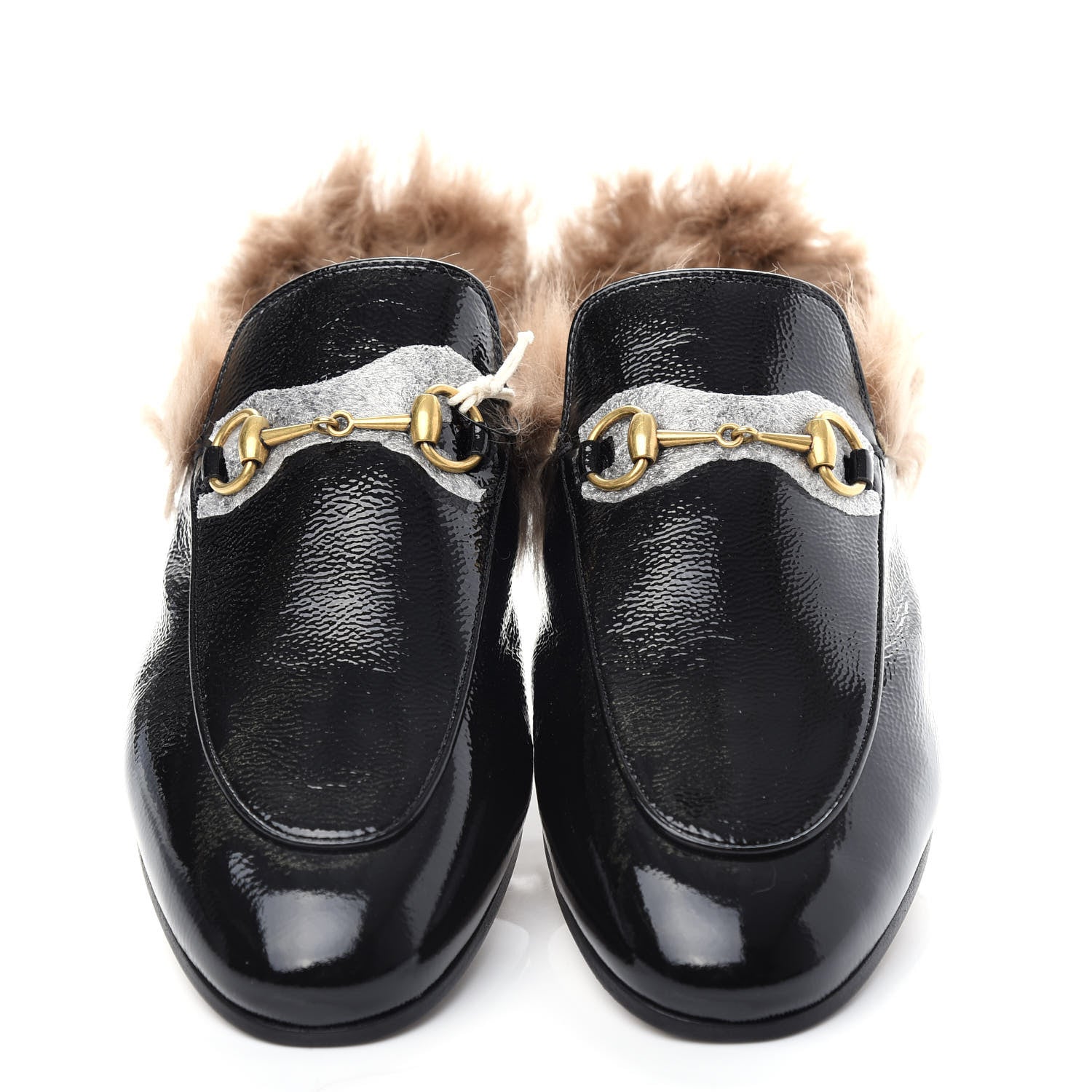 Gucci Patent Fur Womens Princetown Slippers 39 Black Natural 5 of 10