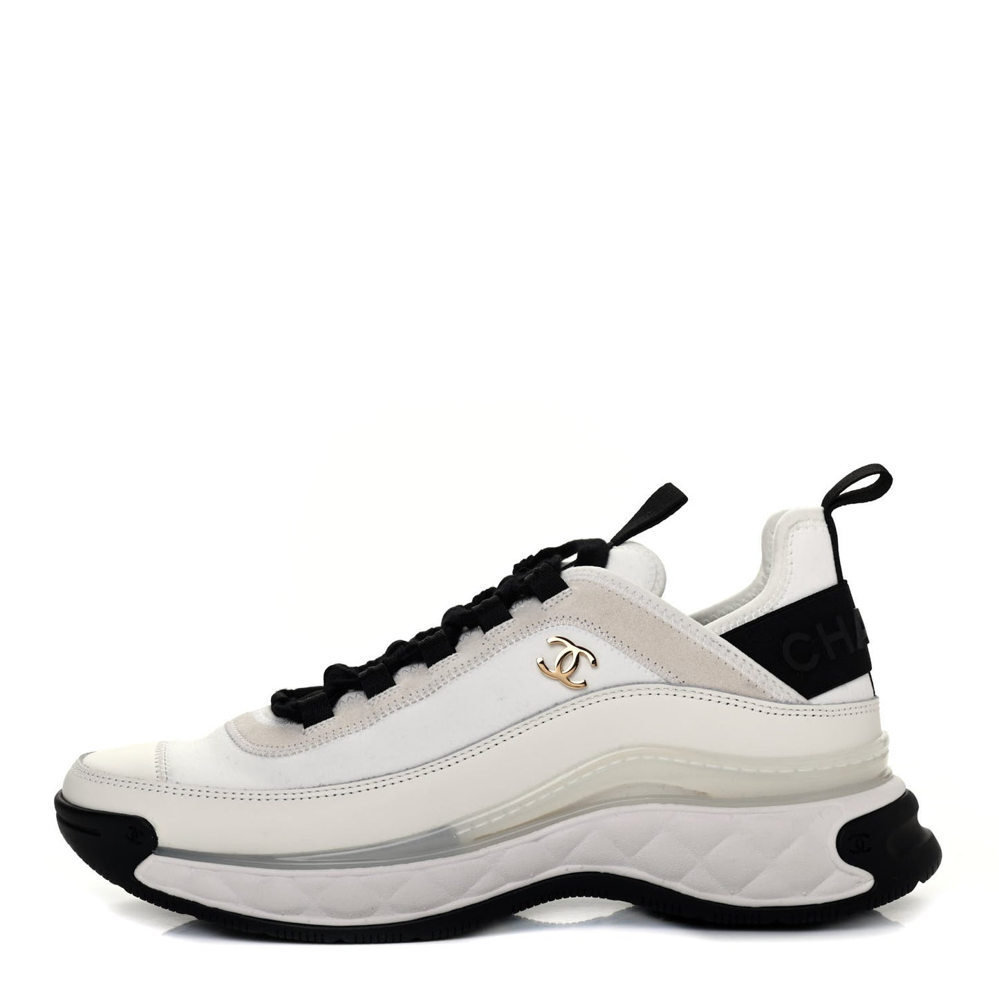 Velvet Calfskin Mixed Fibers CC Sneakers 37.5 Ivory Black