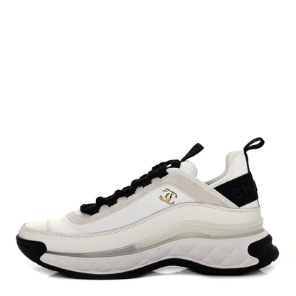 Chanel Velvet Calfskin Mixed Fibers CC Sneakers 37.5 Ivory Black 1 of 10