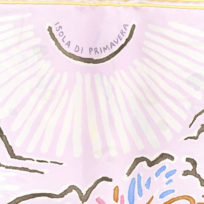 Hermes Silk Isola Di Primavera Scarf 90 Rose Pale Bleu Jaune 5 of 5