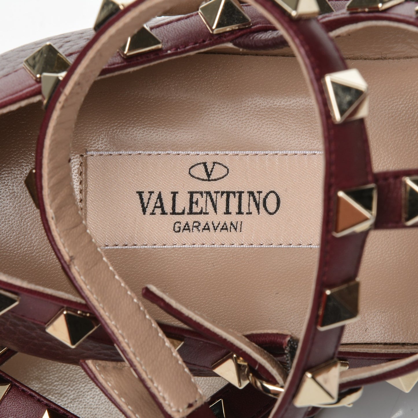 Pebbled Calfskin Rockstud Cage Ballerina Flats 37 Rubin