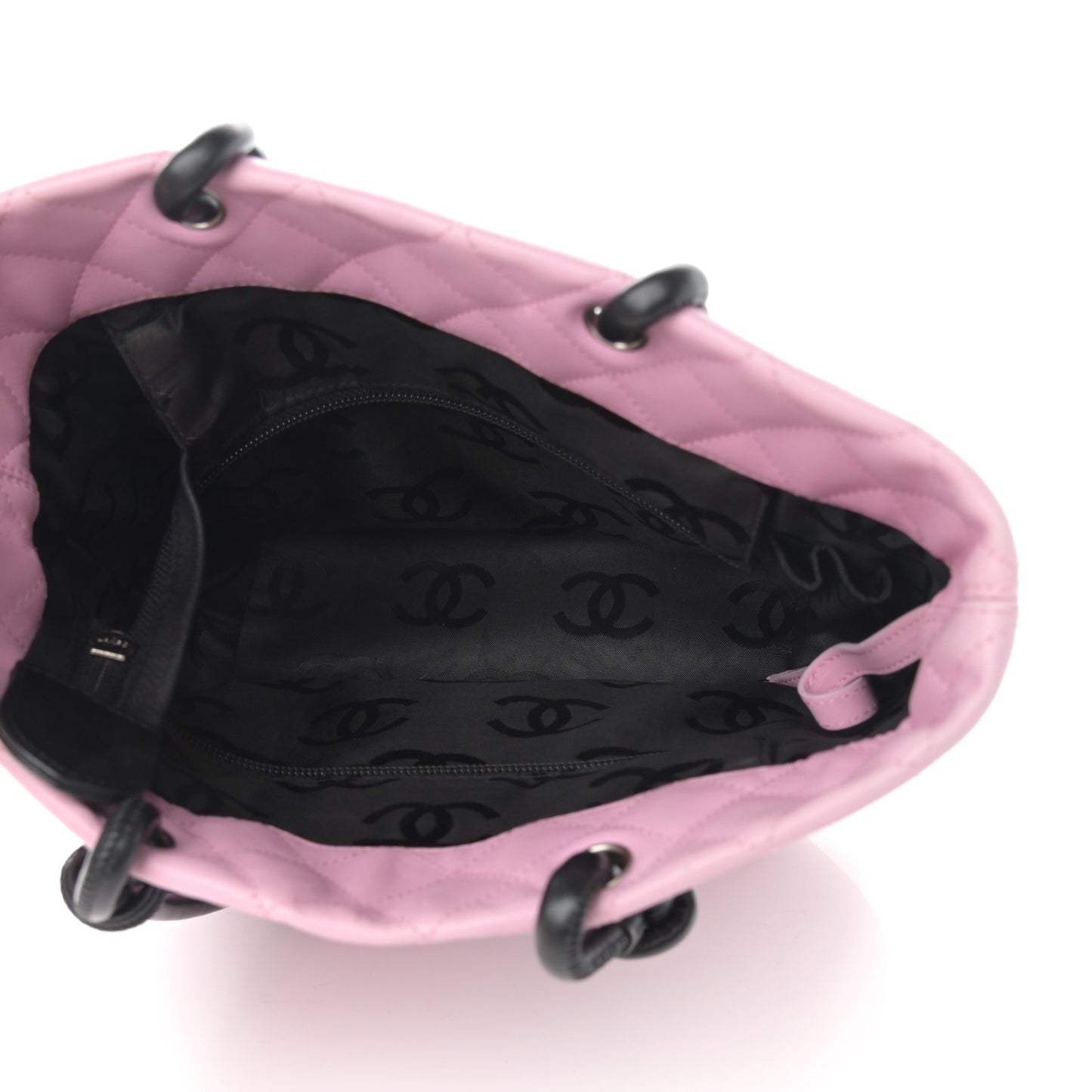 Calfskin Quilted Medium Cambon Tote Pink Black