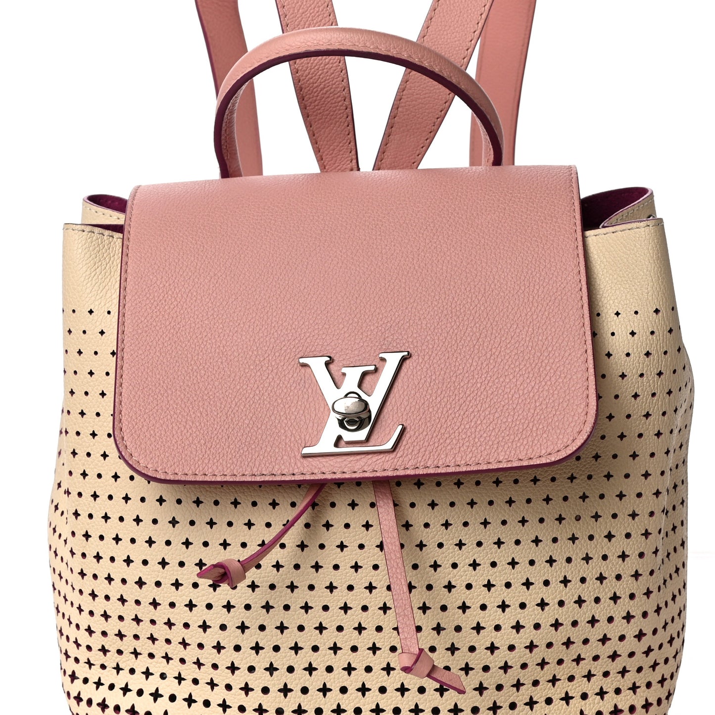 Perforated Calfskin Lockme Backpack Rose Poudre Creme