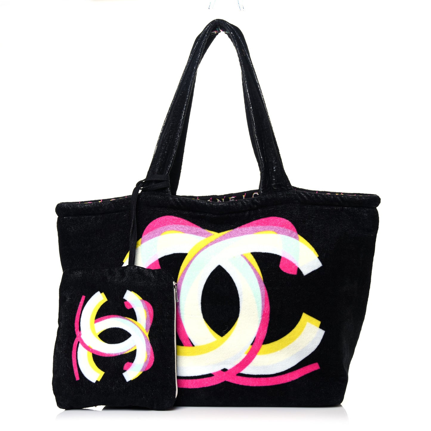 Terry Cloth Cotton Reversible Beach Tote Black