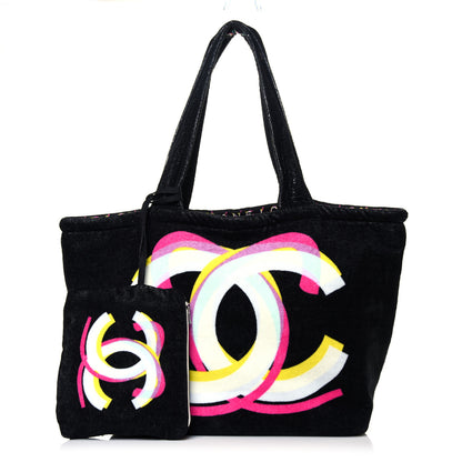 Chanel Terry Cloth Cotton Reversible Beach Tote Black 5 of 15