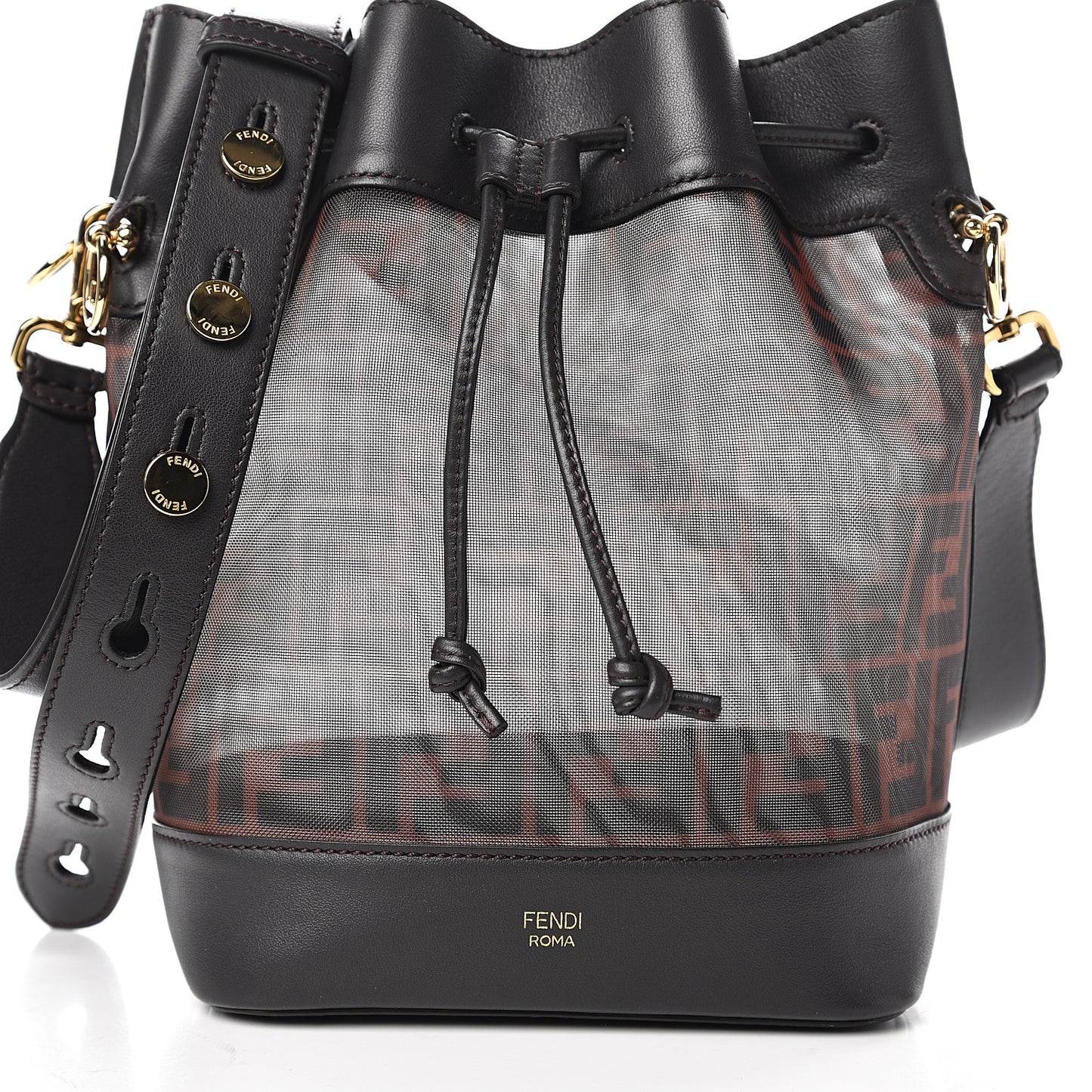 Mesh Vitello Grace F is Fendi FF 1974 Grande Mon Tresor Bucket Bag Marrone Black Ebano