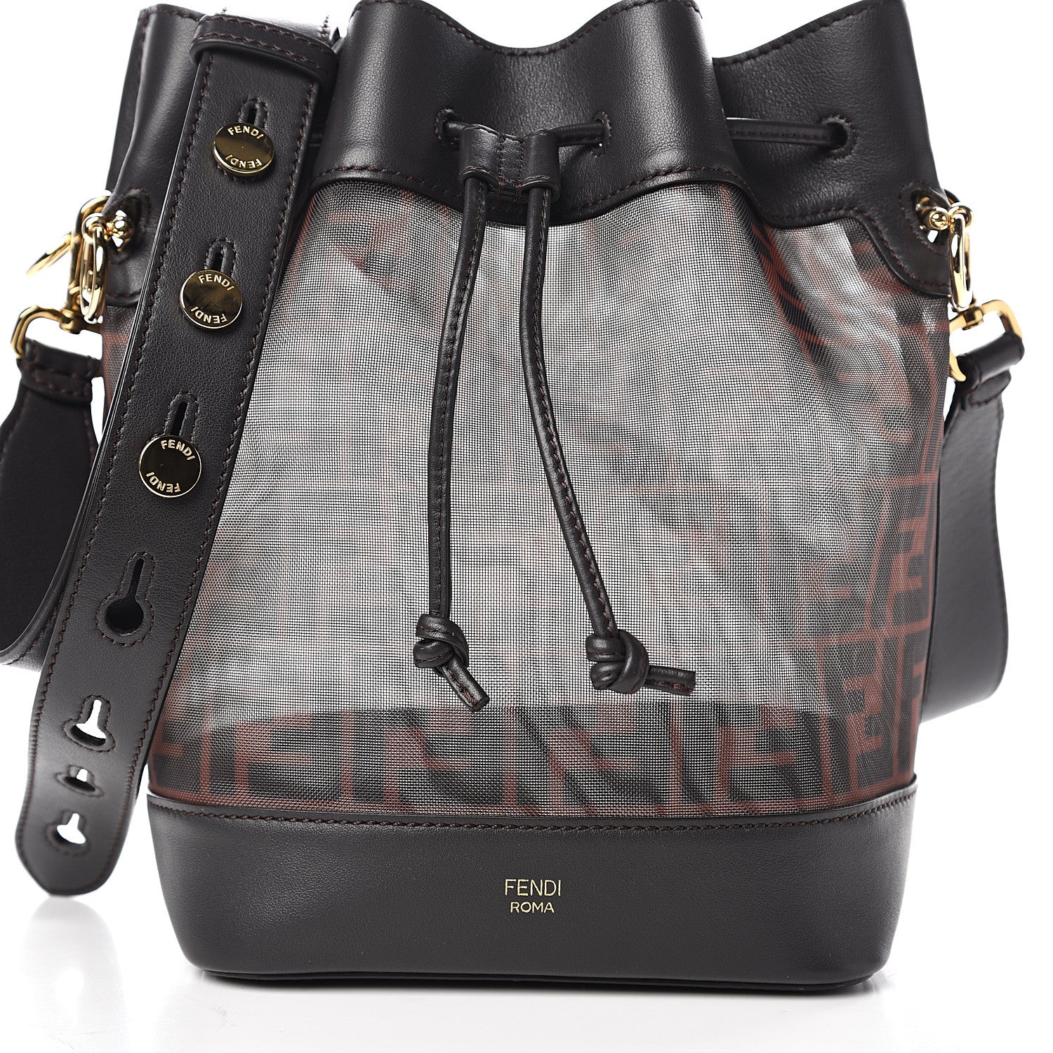 Fendi Mesh Vitello Grace F is Fendi FF 1974 Grande Mon Tresor Bucket Bag Marrone Black Ebano 10 of 10