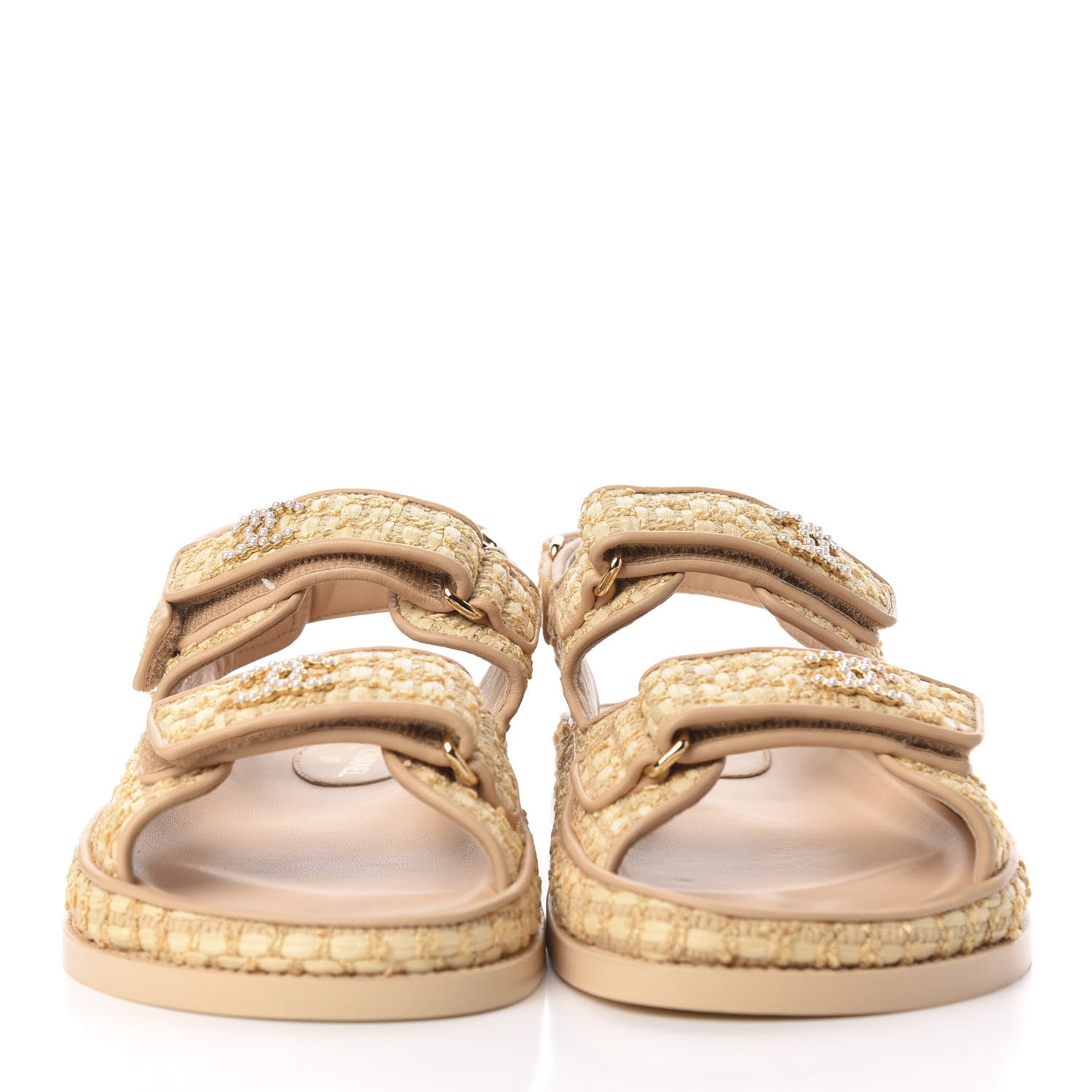 Chanel Braided Fabric Velcro Dad Sandals 36.5 Beige 3 of 9