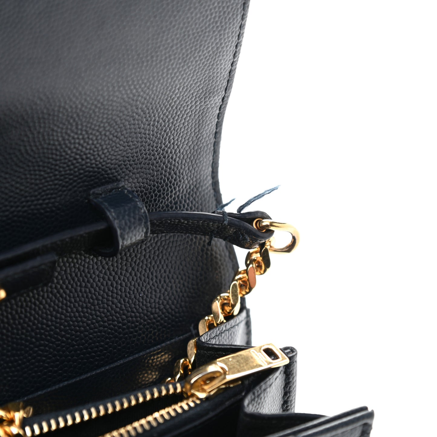 Grain De Poudre Matelasse Chevron Monogram Chain Wallet Navy