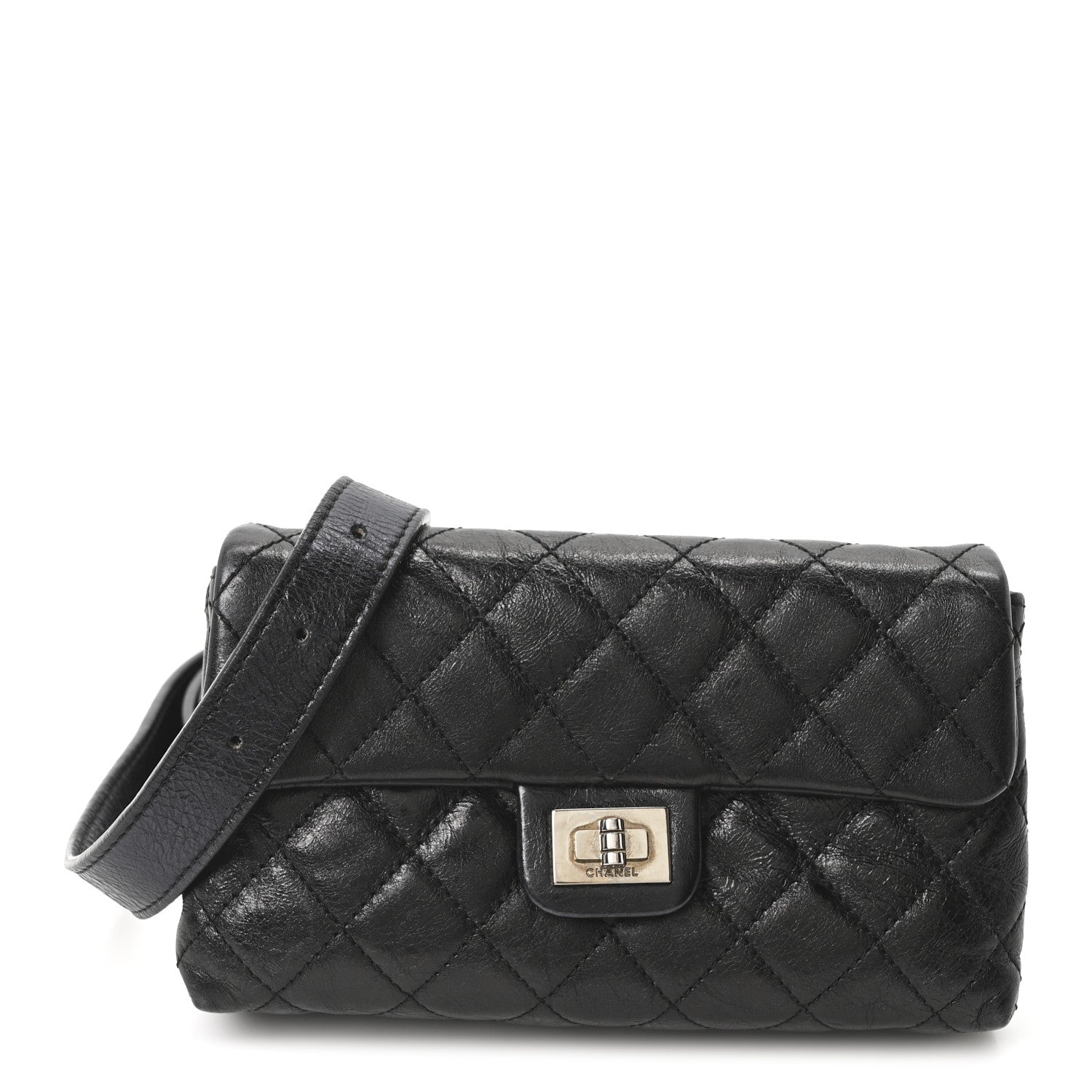 Chanel Glazed Calfskin Quilted 2.55 Reissue Flap Belt Bag Clutch 85 34 Black 1 of 8