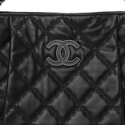 Chanel Calfskin Double Stitch Large Hamptons Shopping Tote Black 8 of 10