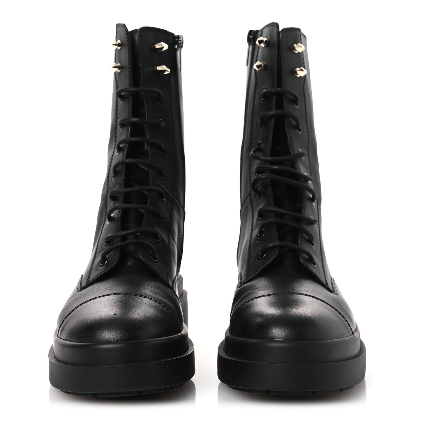 Smooth Calfskin Diamond Hook Nari Flat Boots 40 Black Gold