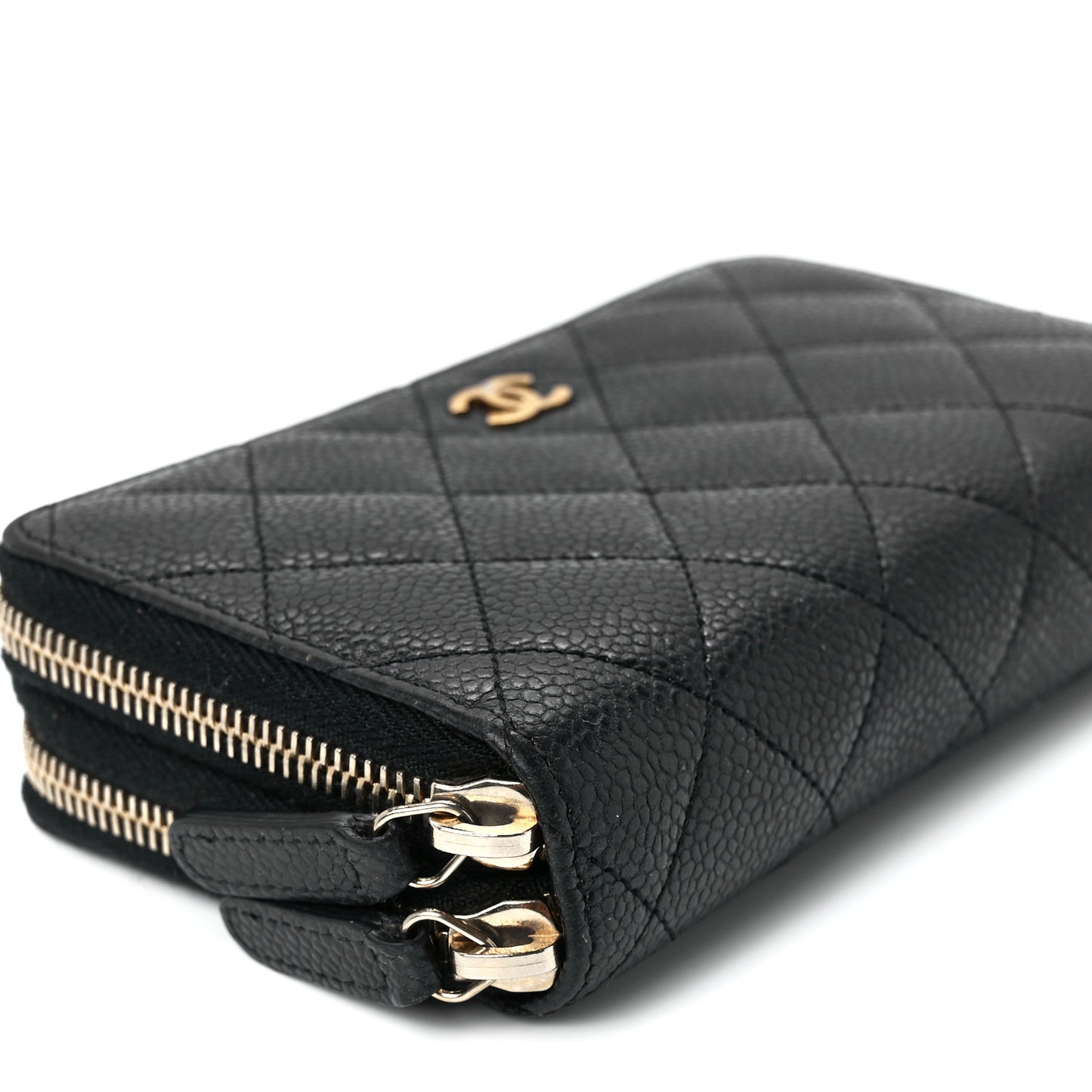 Caviar Quilted Large Gusset Double Zip Around Wallet Black