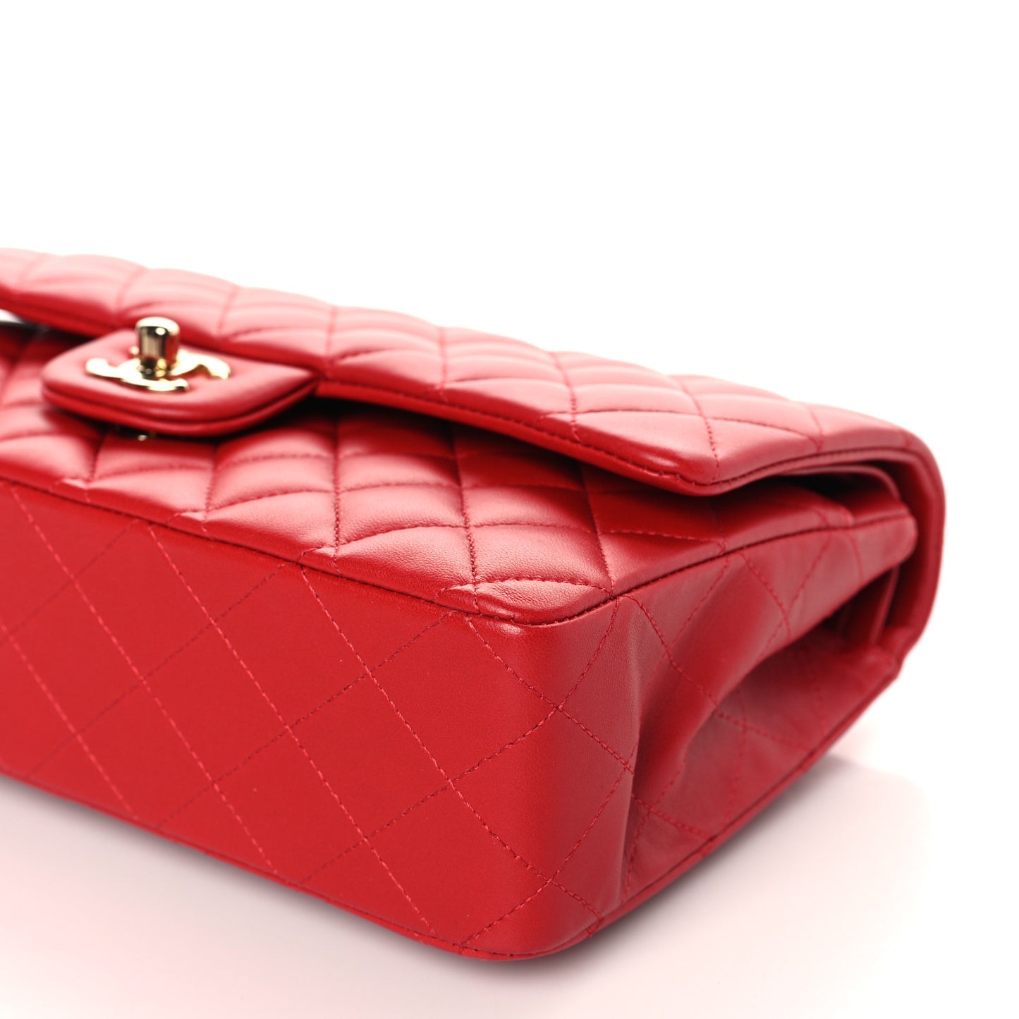 Lambskin Quilted Medium Double Flap Red