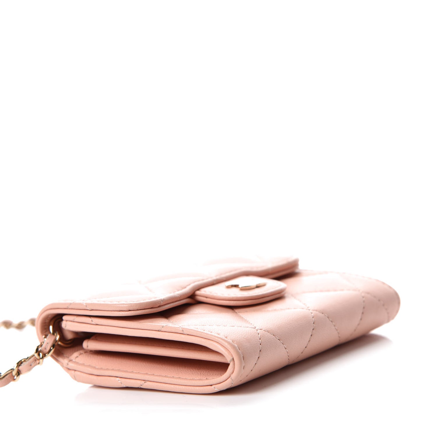 Lambskin Quilted Flap Card Holder On Chain Light Pink